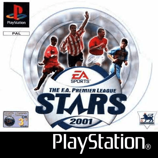 The FA Premier League Stars 2001 box art for Playstation